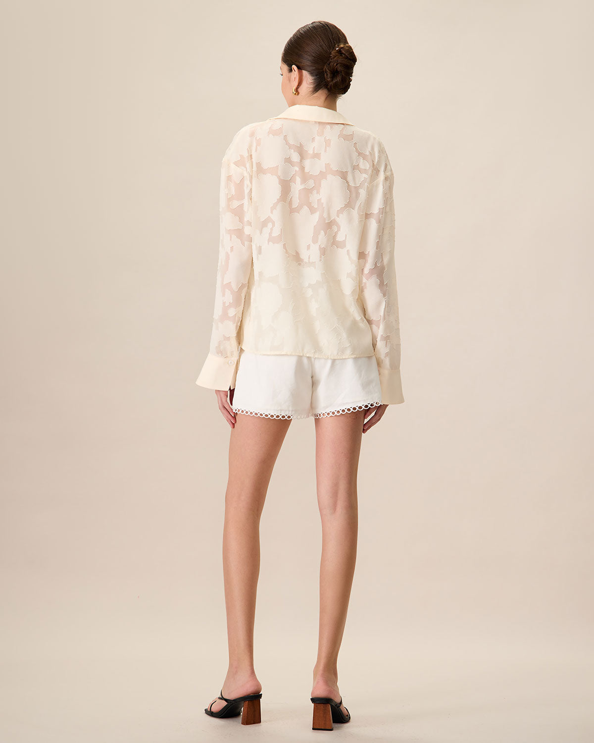 Women's Apricot Jacquard Long Sleeve Shirt