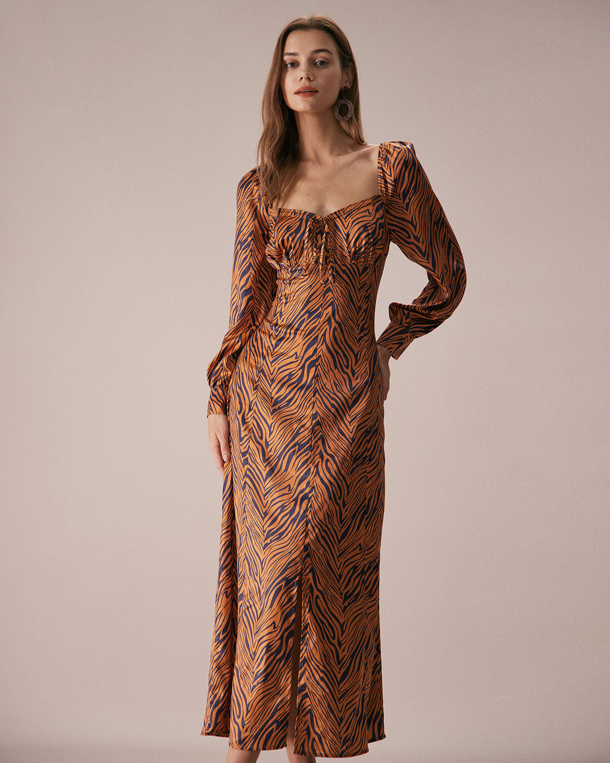 The Brown Sweetheart Neck Zebra Maxi Dress Cost Cheap Pice