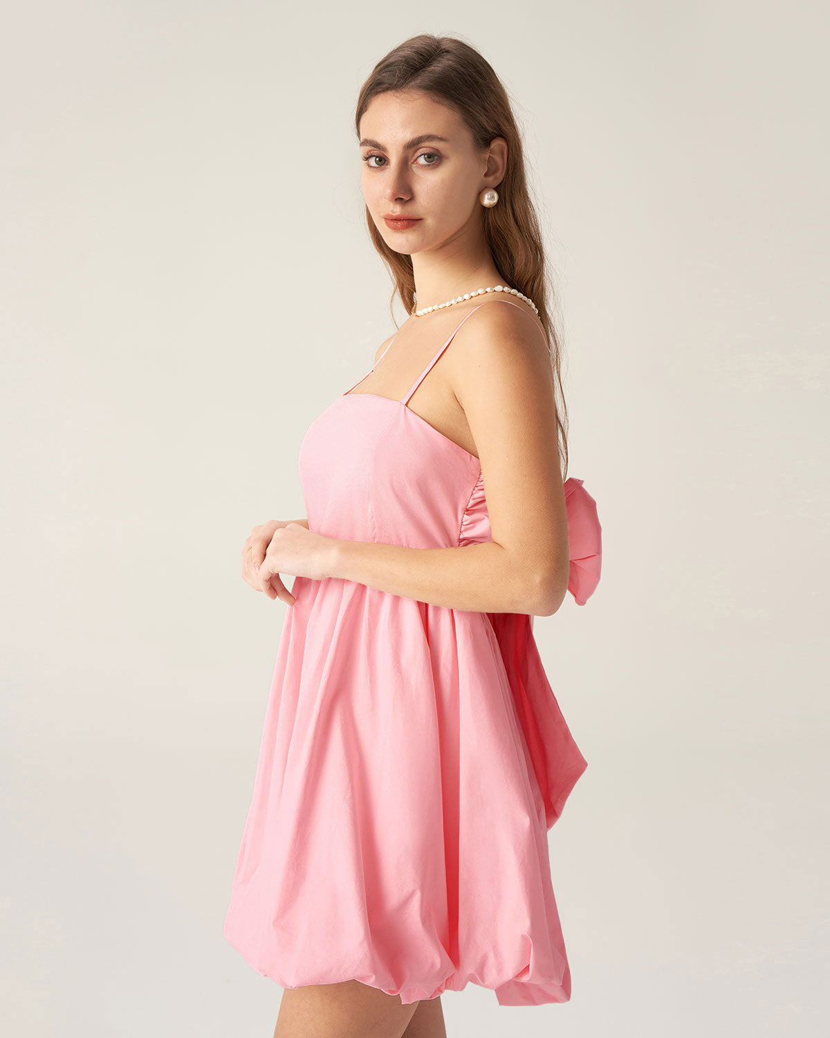 Pink Bowknot Ruched Slip Mini Dress Nicekicks Cheap Pice