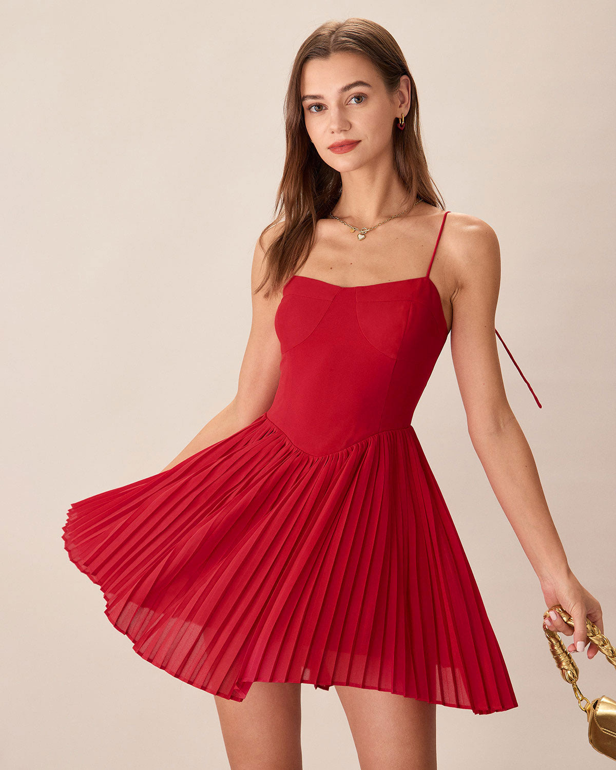 Red Chiffon Pleated Slip Mini Dress Cheap Sale Genuine