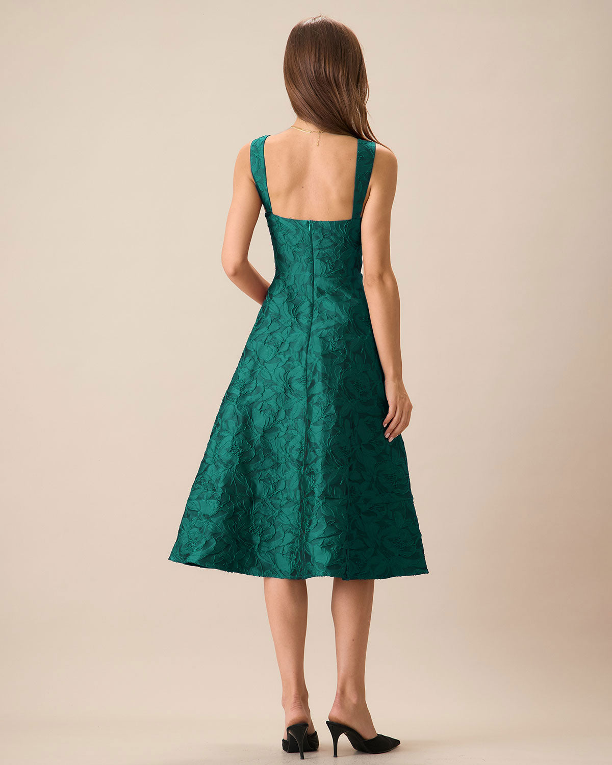 Green Sweetheart Neck Jacquard Midi Dress Classic For Sale