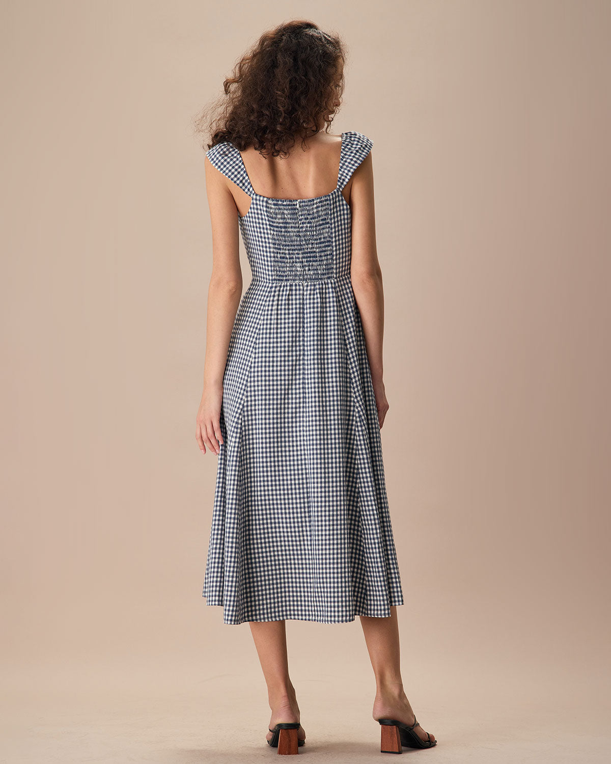 The Navy Plaid Shirred Back Midi Dress Free Shipping Largest Supplier