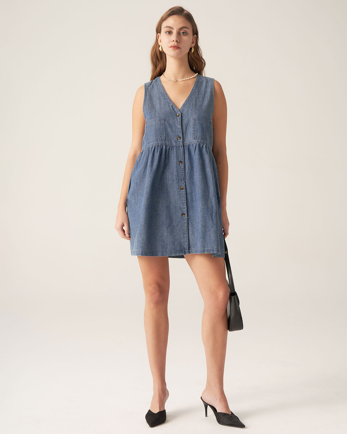 Blue Denim Sleeveless Mini Dress Professional