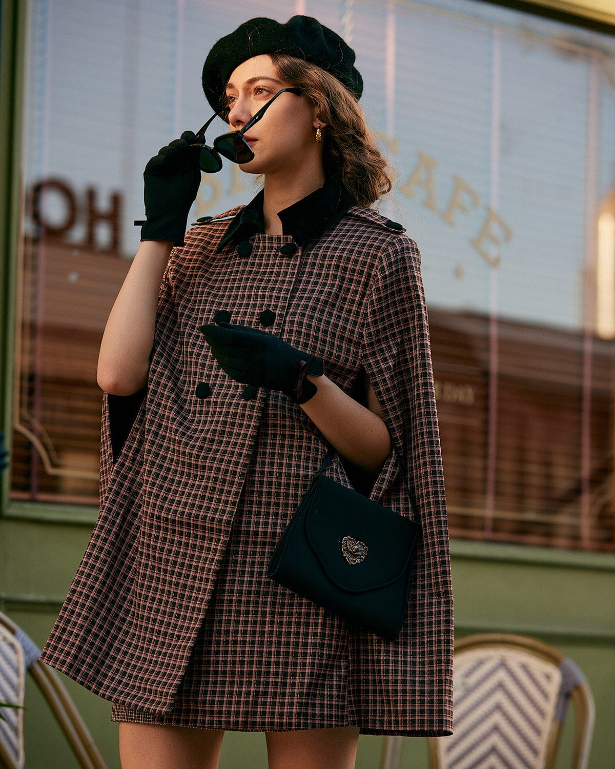 The Double-breasted Plaid Cape Coat Manchester Cheap Pice