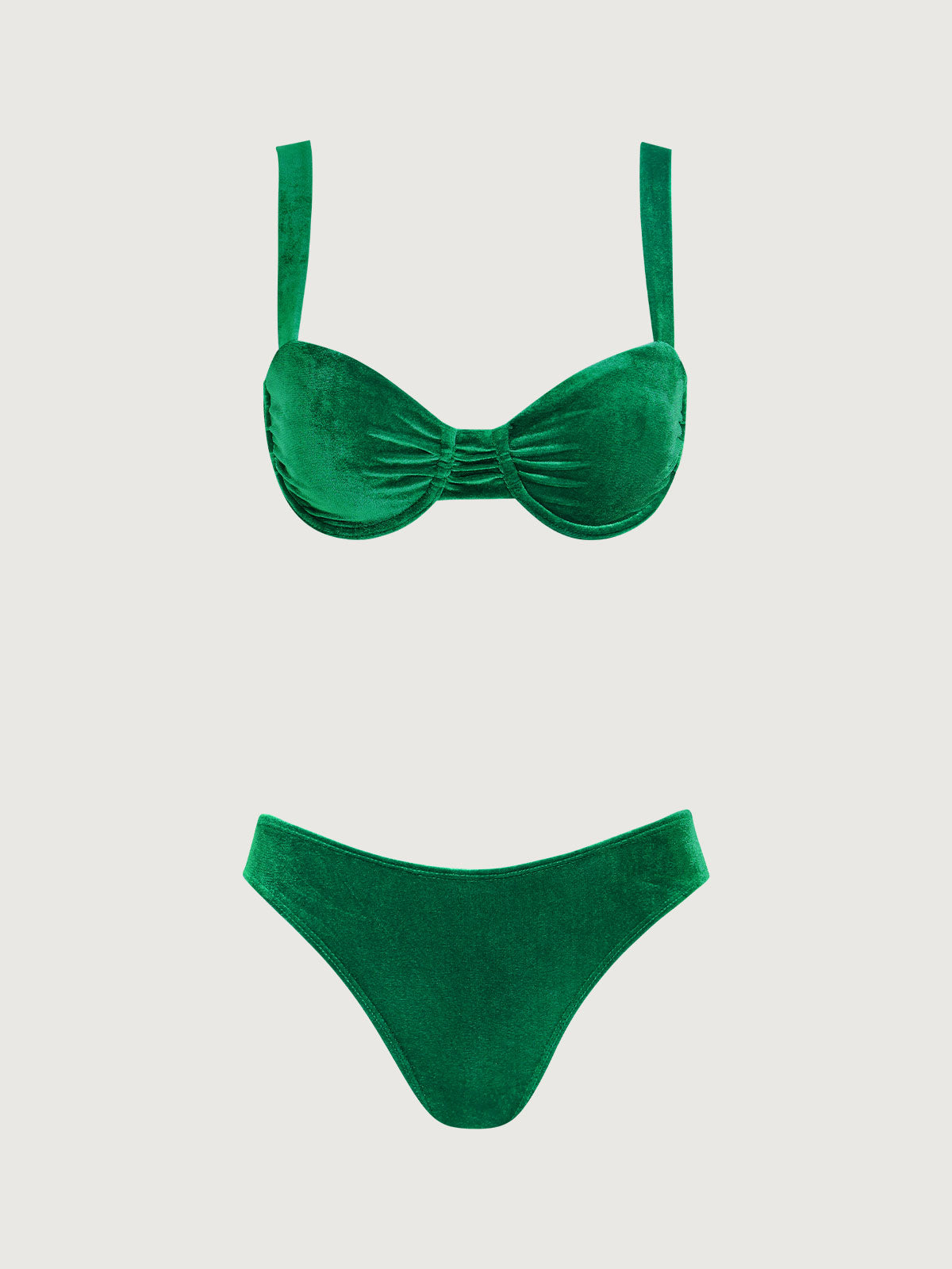 Green Velvet Underwire Bikini Set Free Shipping High Quality