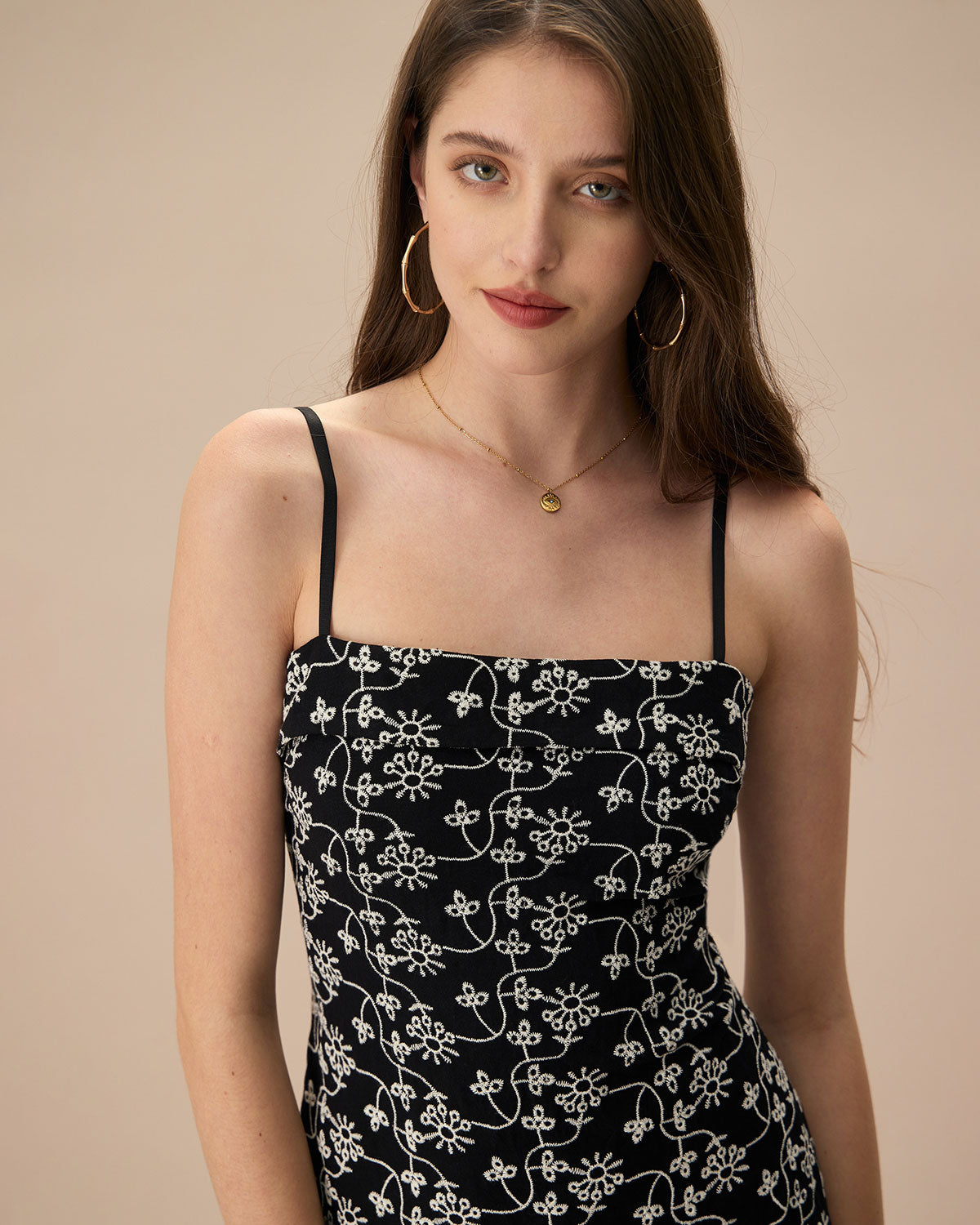 The Black Floral Embroidery Cotton Slip Mini Dress Quality From China Wholesale