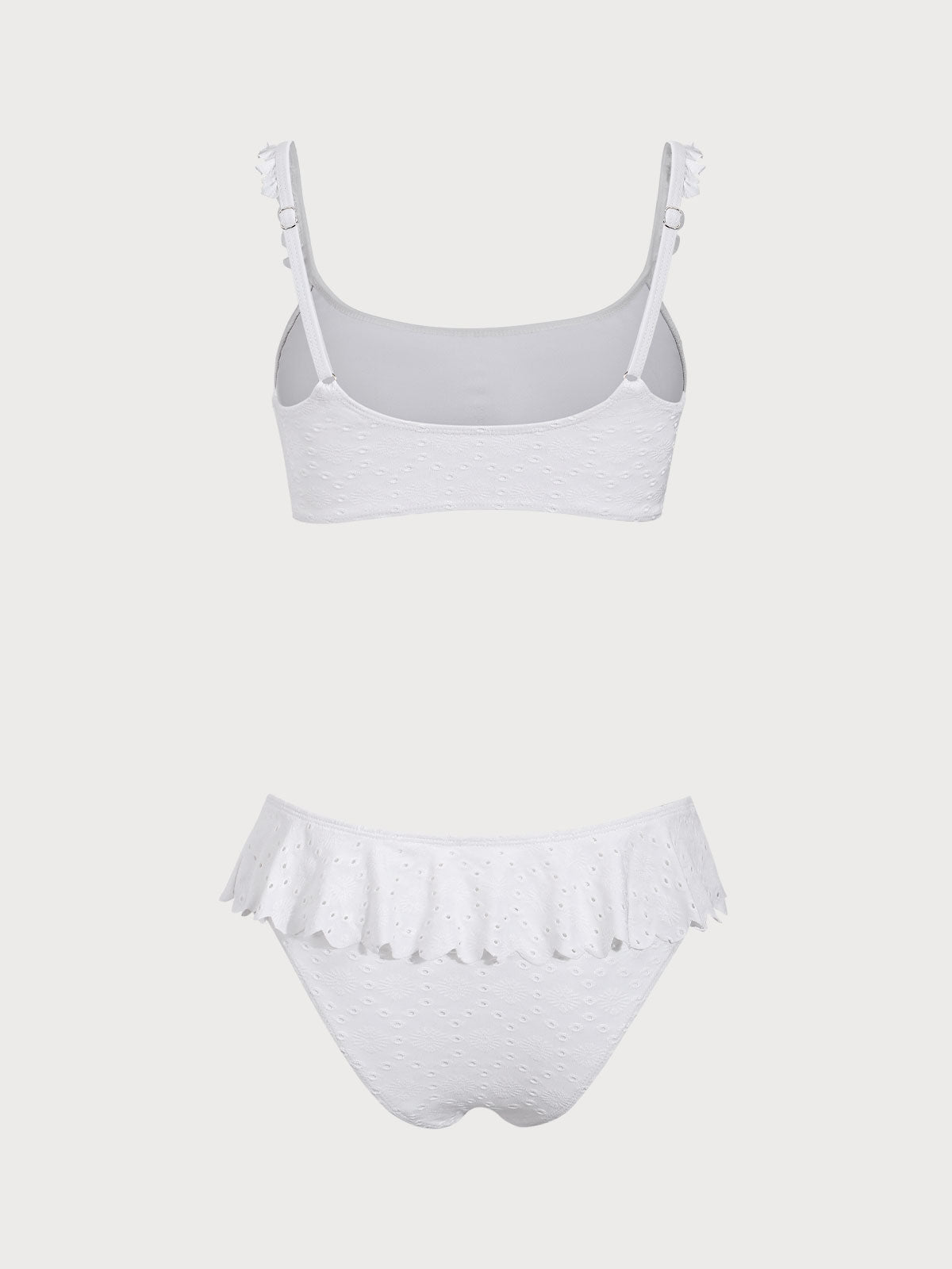 White Textured Ruffle Bikini Set Clearance Best Store To Get