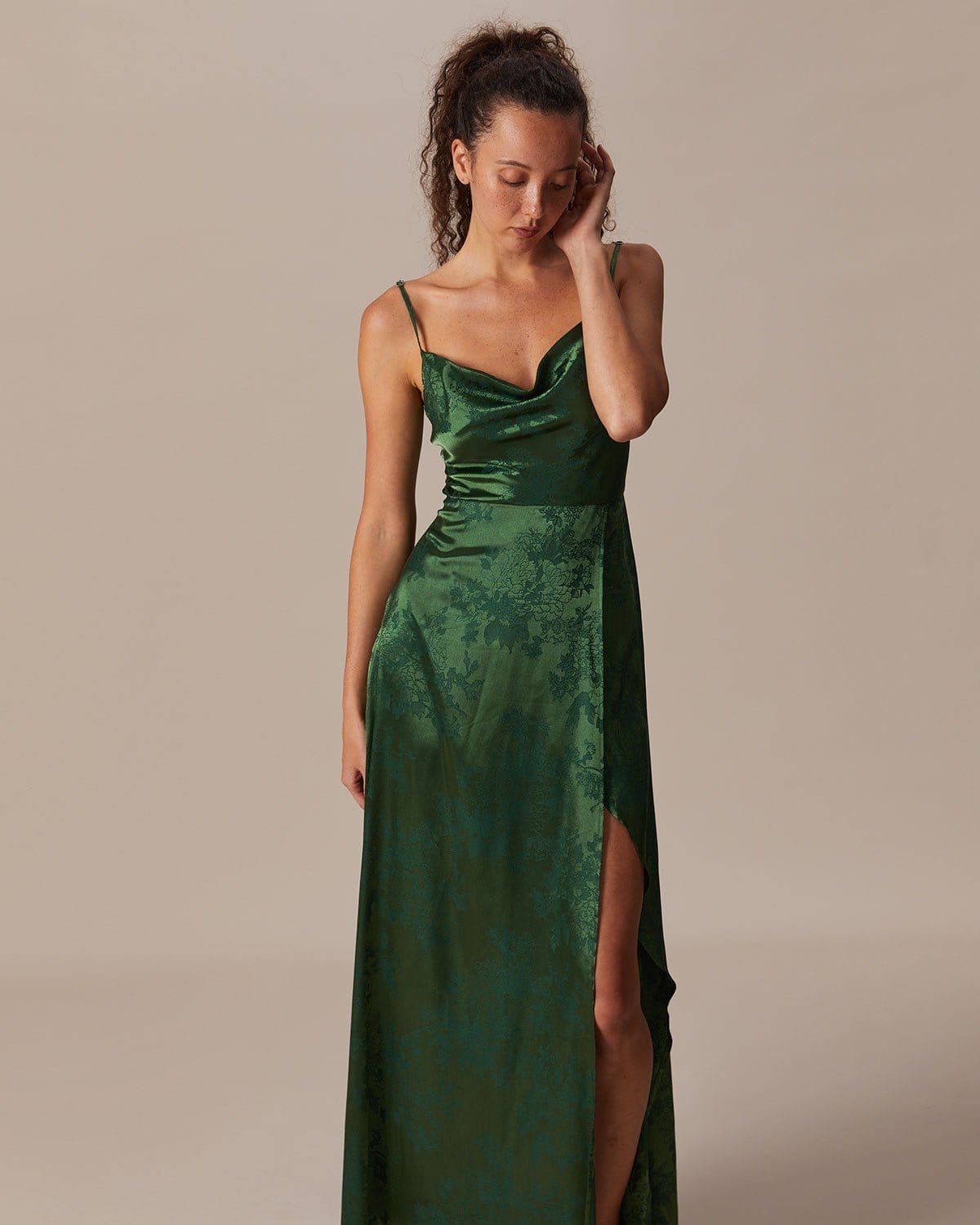 The Green Cowl Neck Jacquard Satin Maxi Dress Cheapest Pice Cheap Online