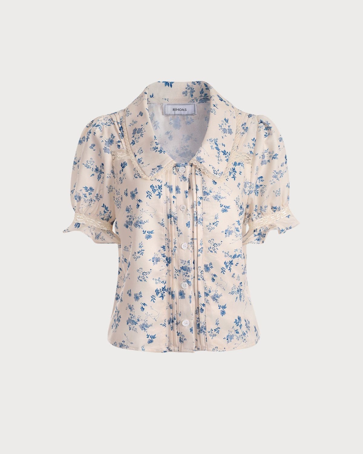 The Lace Spliced Pleated Floral Shirt Discounts