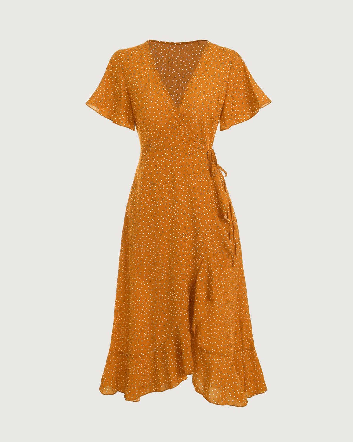 The Yellow Polka Dot Ruffle Wrap Dress Geniue Stockist Online