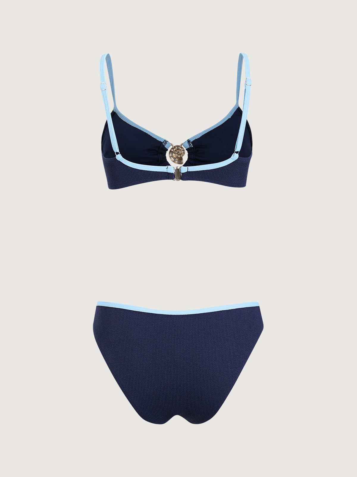 Blue Contrasting Textured Bikini Set For Sale Free Shipping