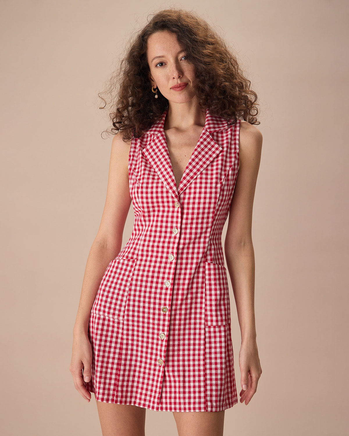 The Lapel Plaid Sleeveless Cotton Pocket Mini Dress Free Shipping 2025