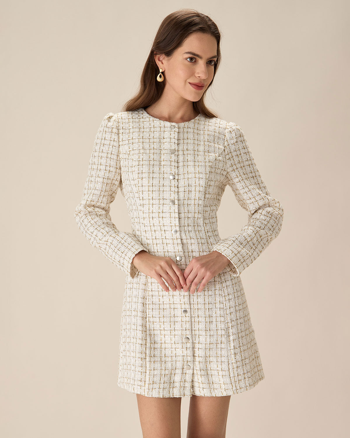 White Square Neck Tweed Mini Dress Buy Cheap Footlocker Finishline