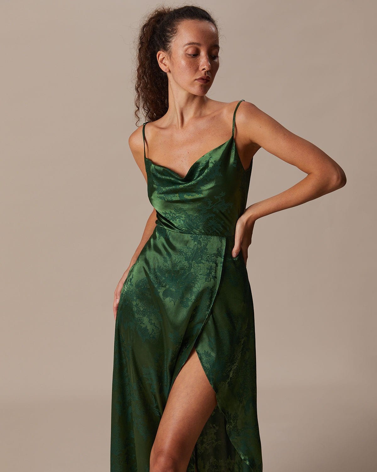 The Green Cowl Neck Jacquard Satin Maxi Dress Cheapest Pice Cheap Online