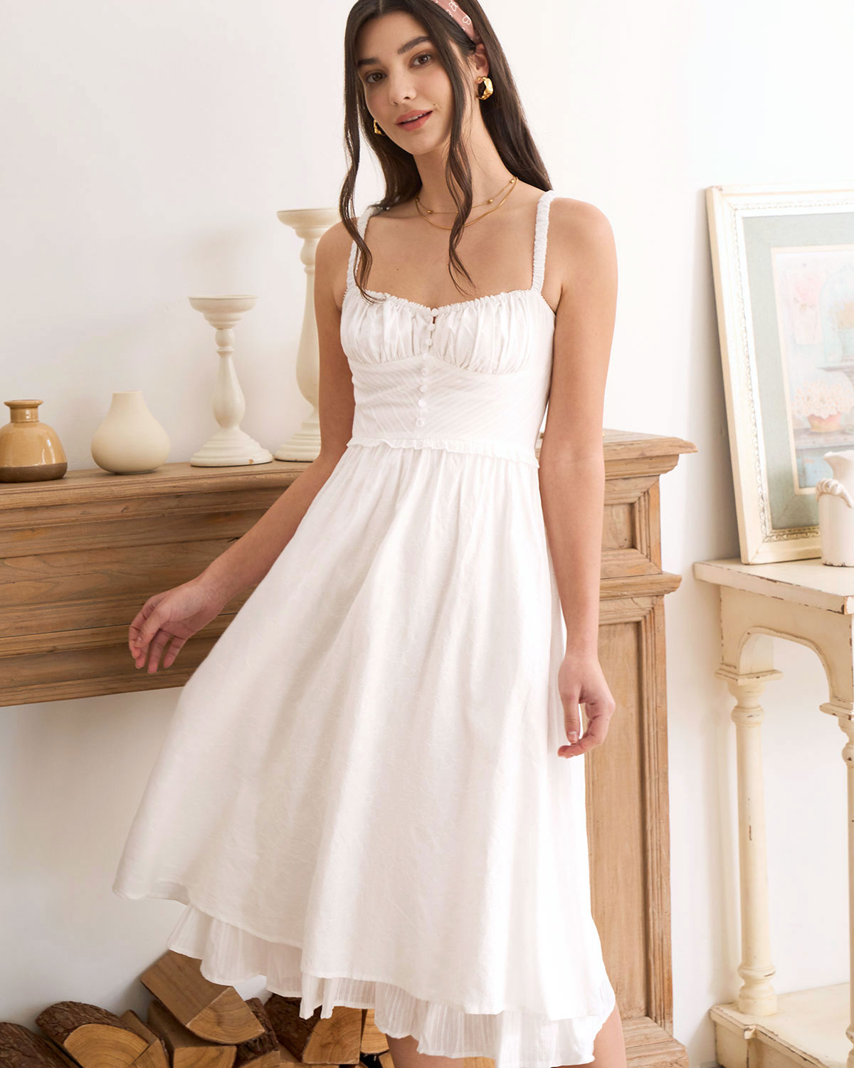 The White Ruched Slip Cotton Midi Dress Perfect Cheap Online