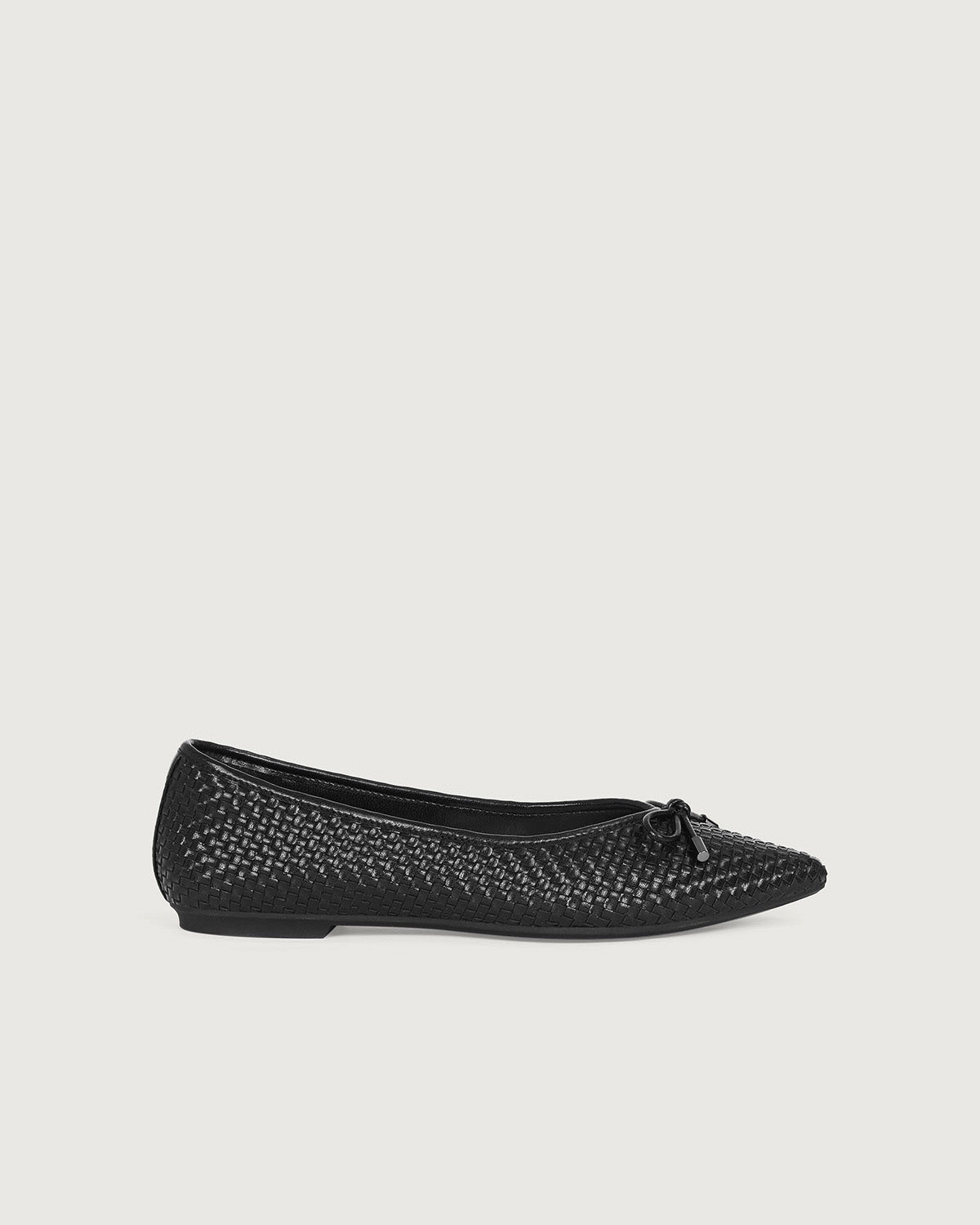 Enfiis Black sheepskin pattern microfiber woven ballet flats. For Sale Cheap Pice From China