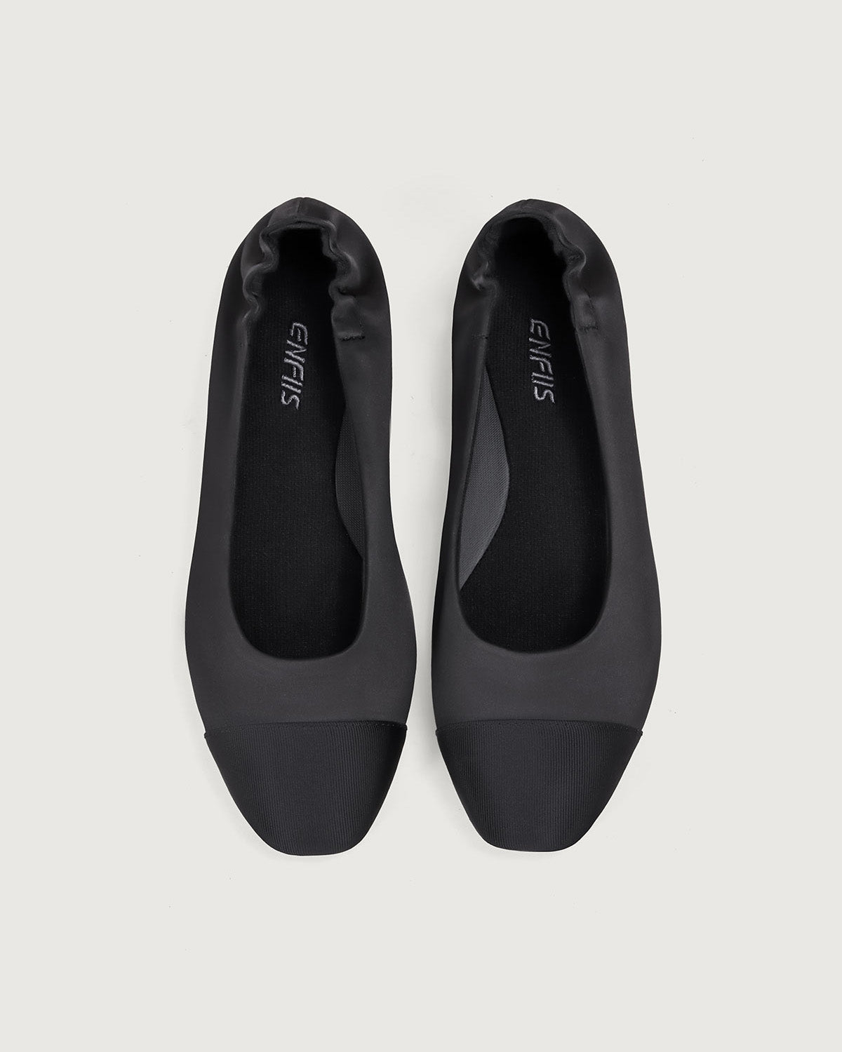 Enfiis Black Satin Square Toe Ballet Flats Online Cheap Quality