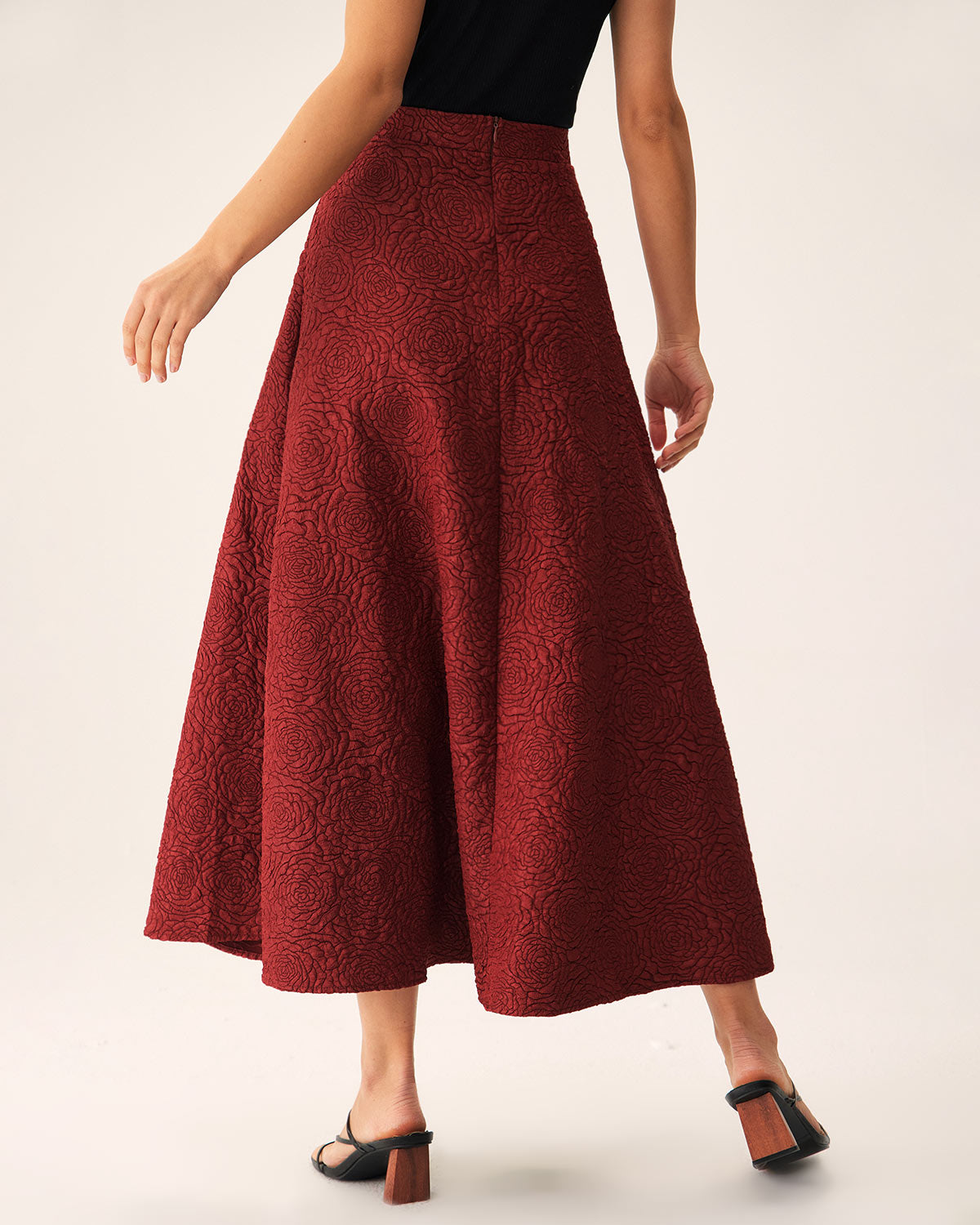 Red Jacquard A-line Midi Skirt Sale Official