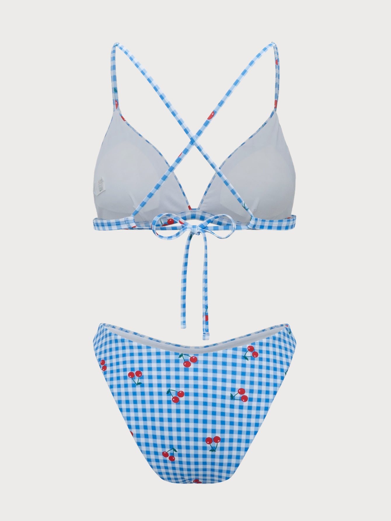 Blue Plaid Cherry Halter Bikini Set 2025 Unisex For Sale