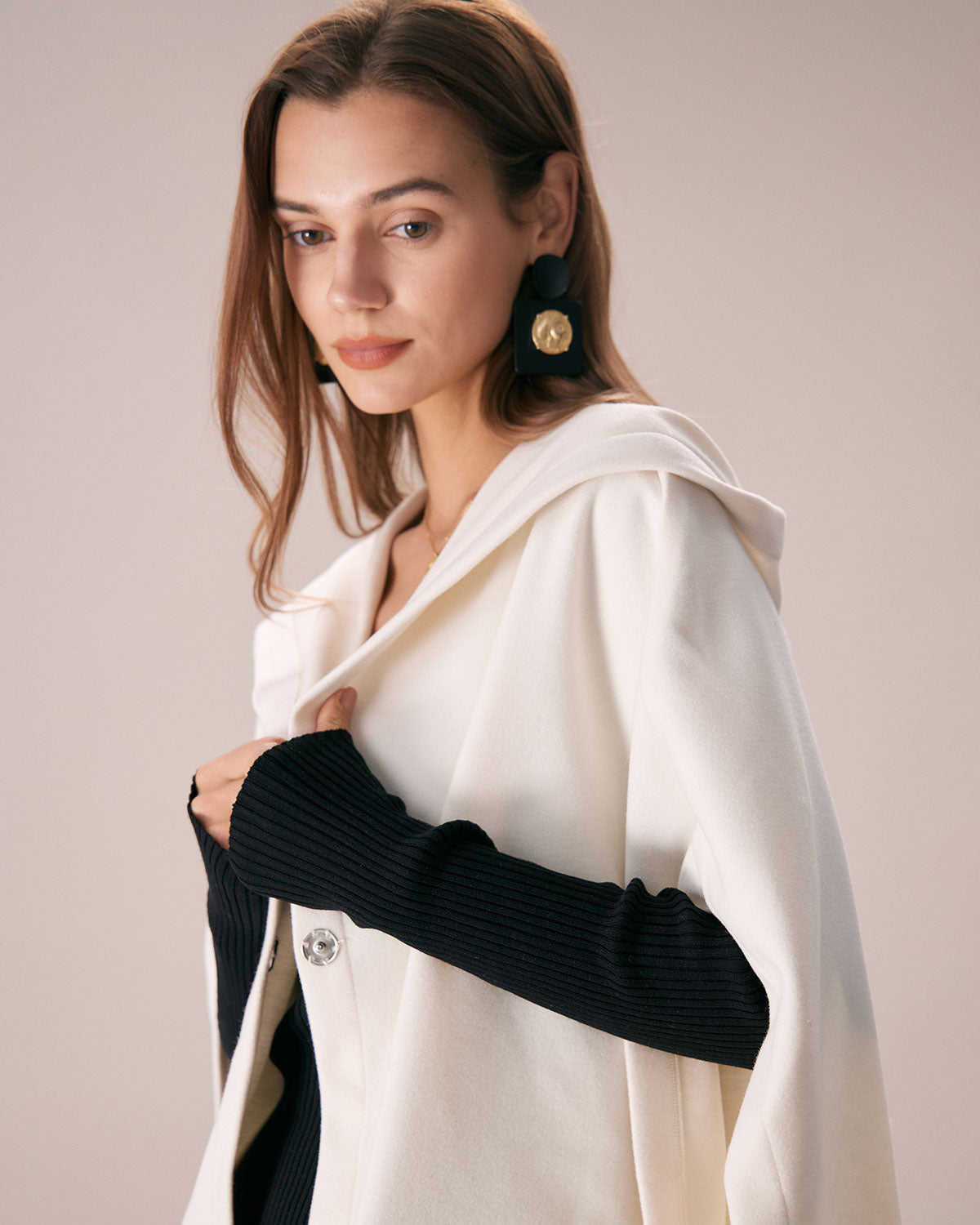 The White Hooded Batwing Sleeve Cape Coat Cheap In China