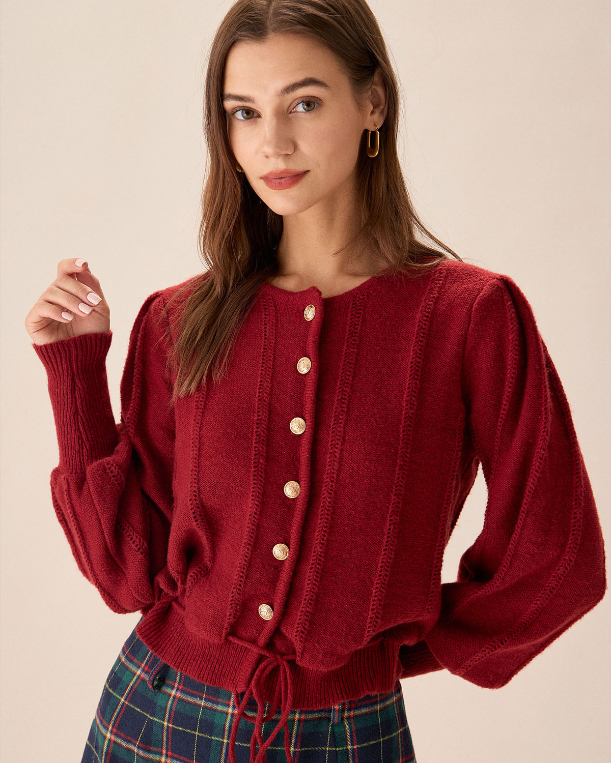 Red Lantern Sleeve Single-Breasted Cardigan Buy Cheap Best Place