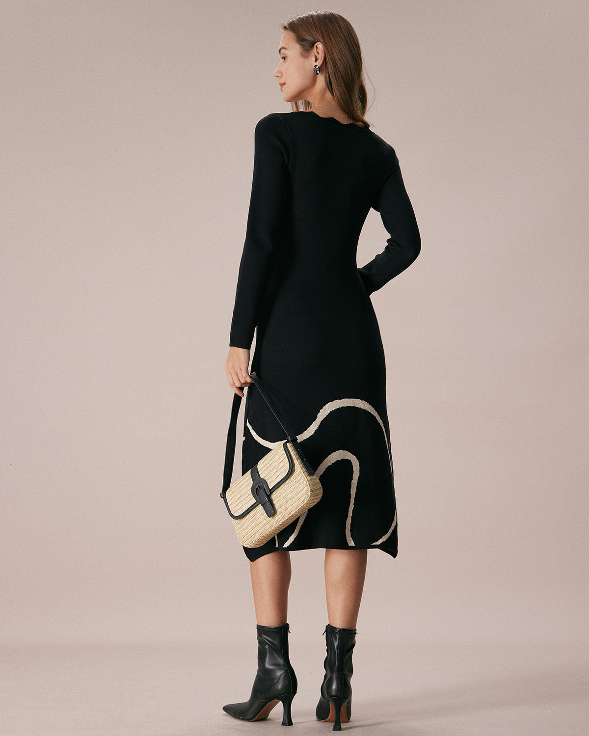 The Black Wave Scalloped Sweater Midi Dress Clearance Online