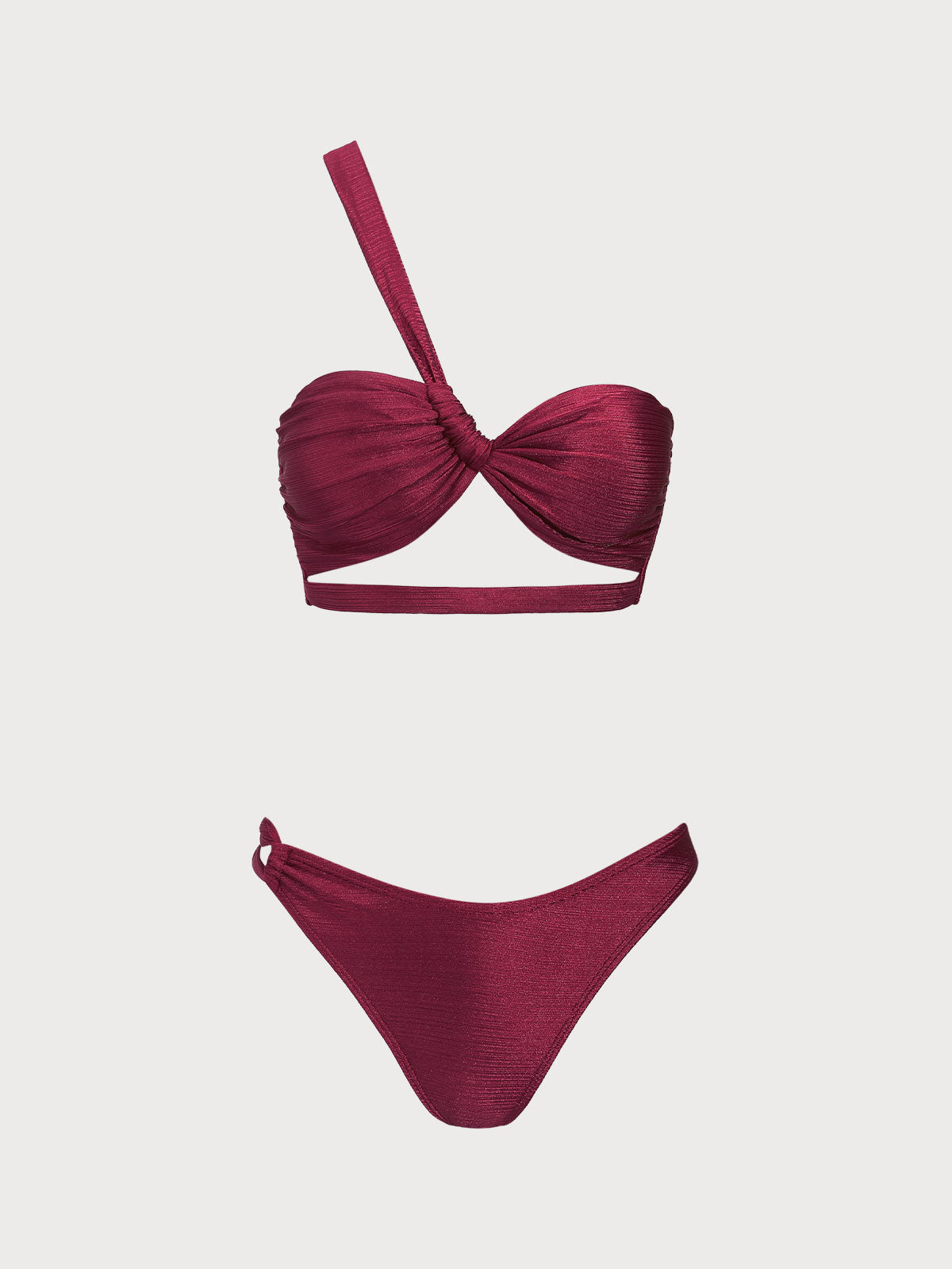 Burgundy One Shoulder Cutout Bikini Set In China Online