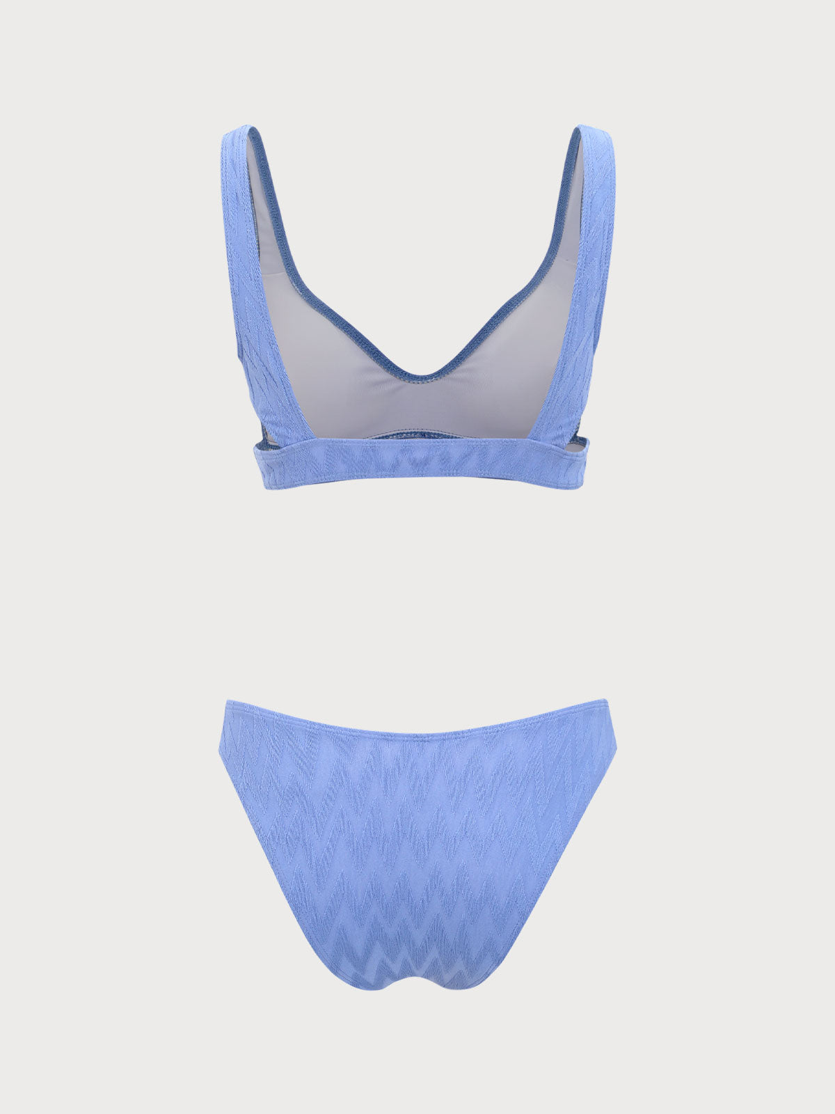 Blue Textured Scoop Neck Bikini Set Under 70 Dollars