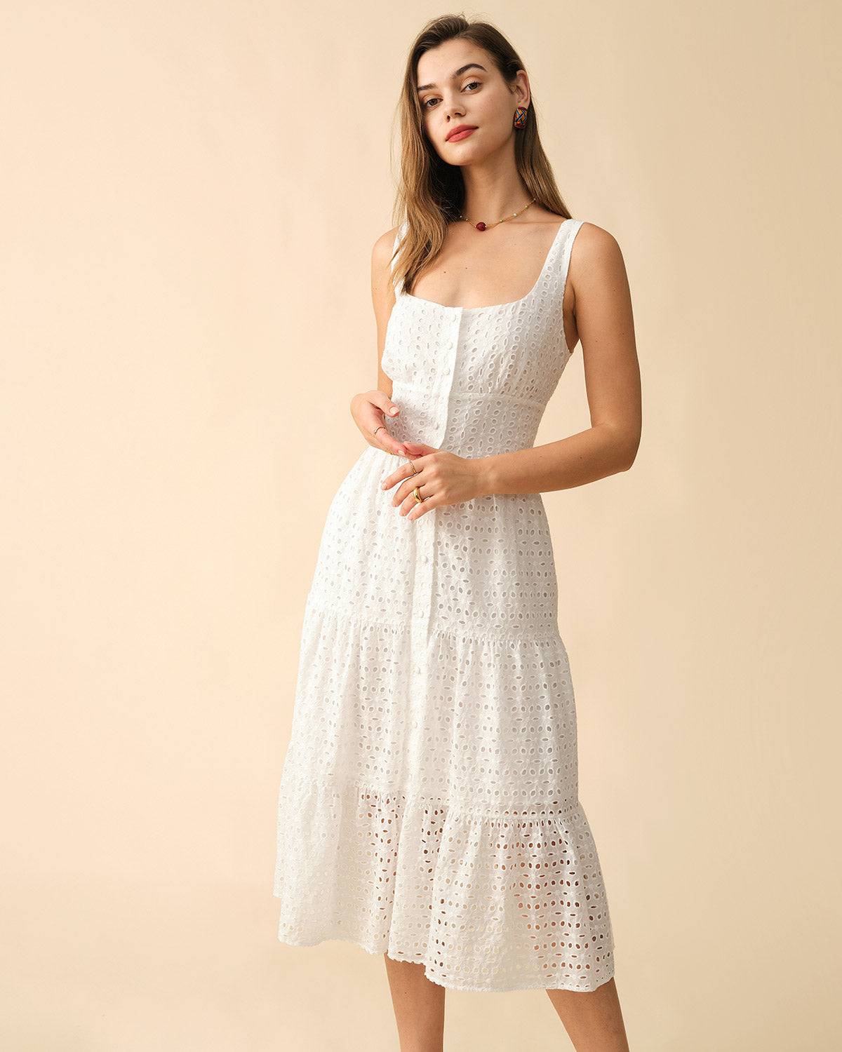 The Square Neck Tiered Hem Midi Dress Clearance Online Online