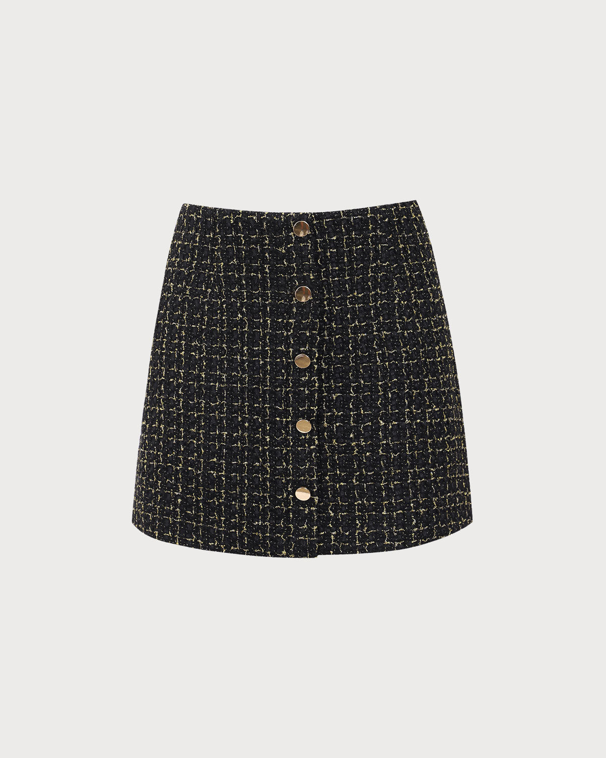 Black High-waisted Button Tweed Skirt Cheap Sale Shop