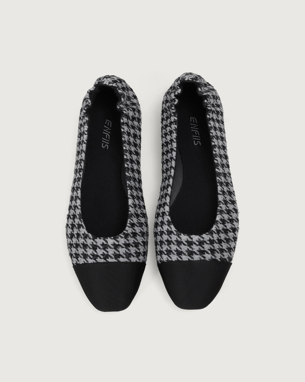 Enfiis Black and Grey Houndstooth Jacquard Square Toe Ballet Flats Cheap Best Store To Get