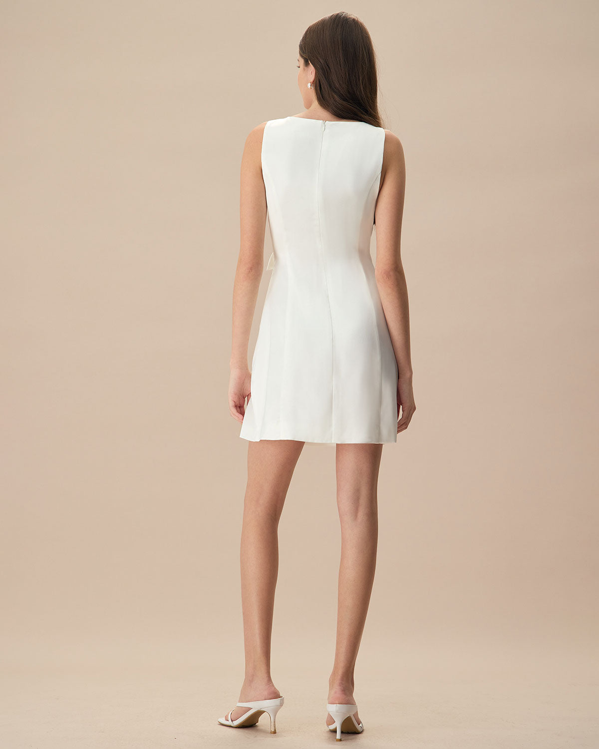 The White Boat Neck Bowknot Satin Mini Dress Official Site