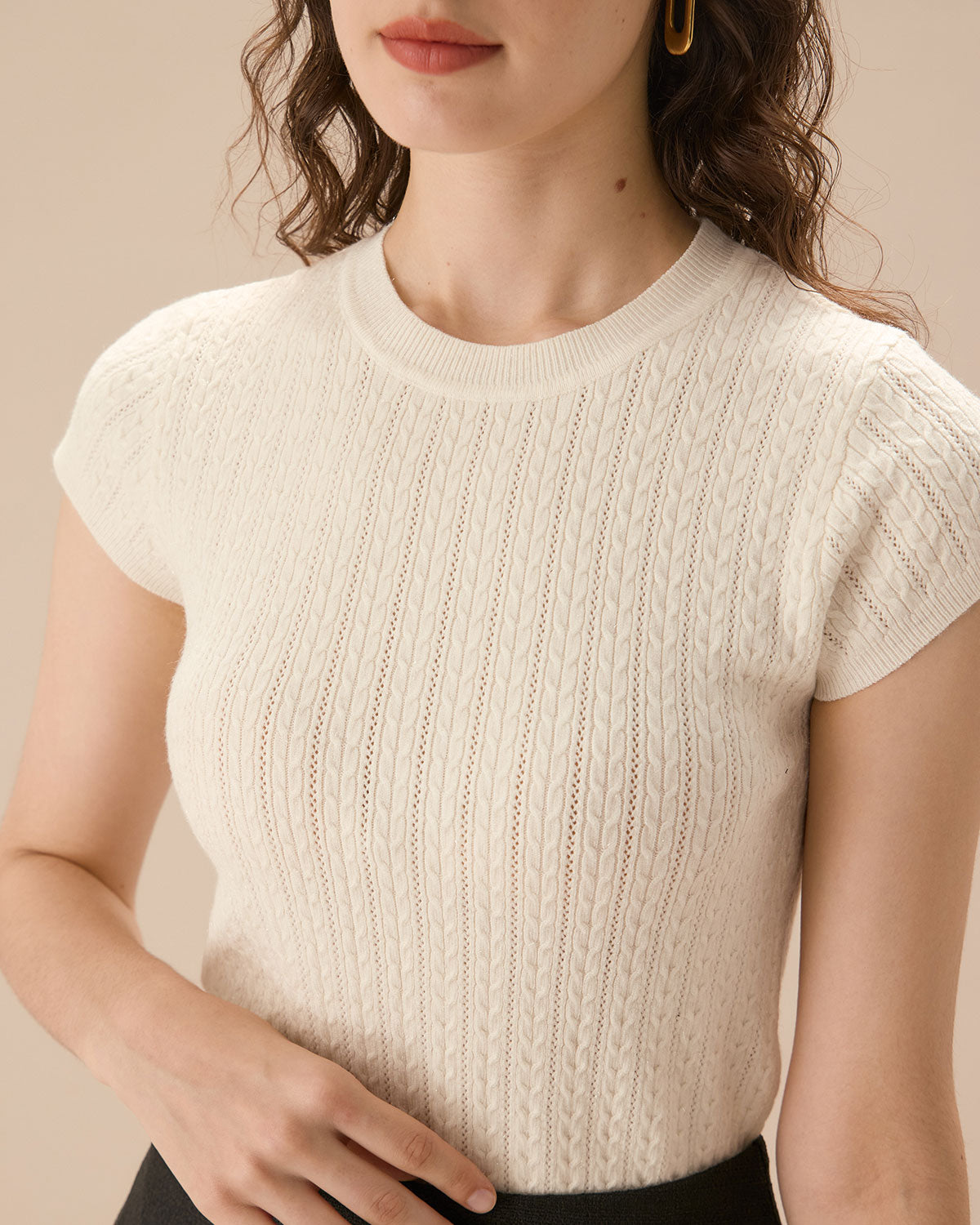 Women's Apricot Ribbed Knit Tee