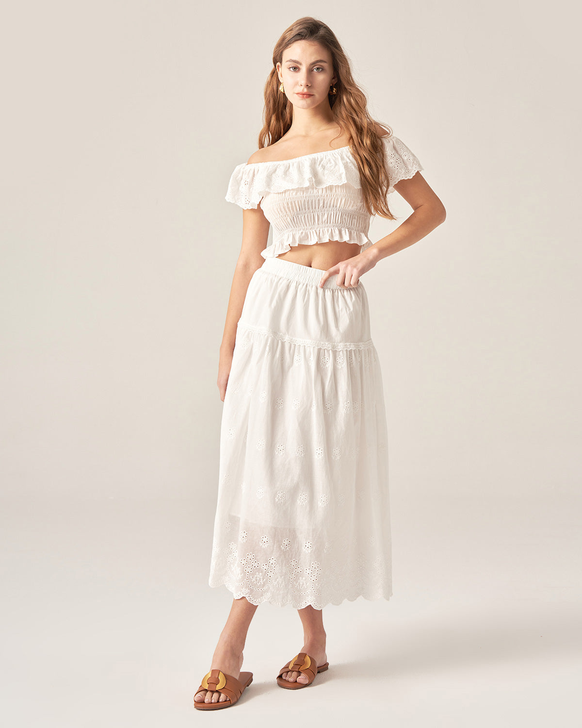 White Embroidery A-Line Midi Skirt Cheap Sale Sale