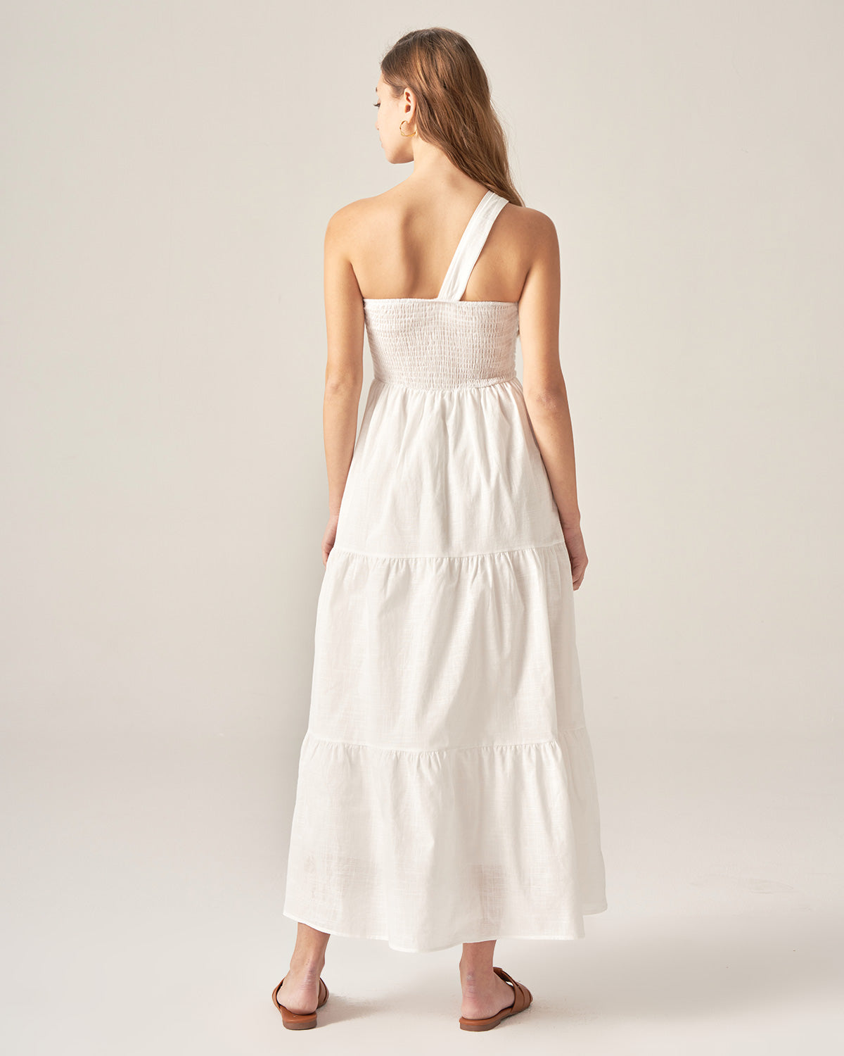 White Ruched One Shoulder Midi Dress On Hot Sale