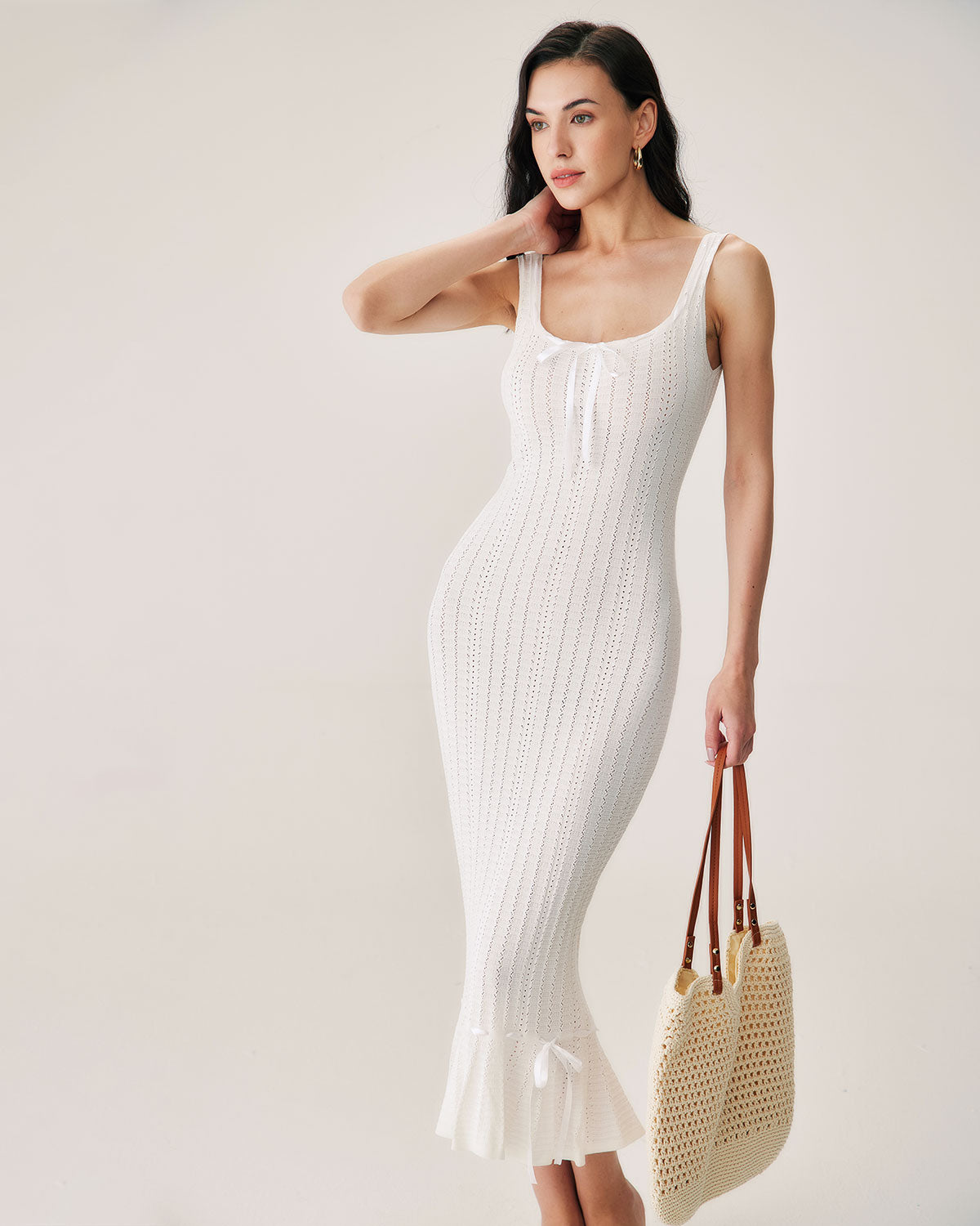 White Mermaid Knit Maxi Dress Shipping Discount Authentic