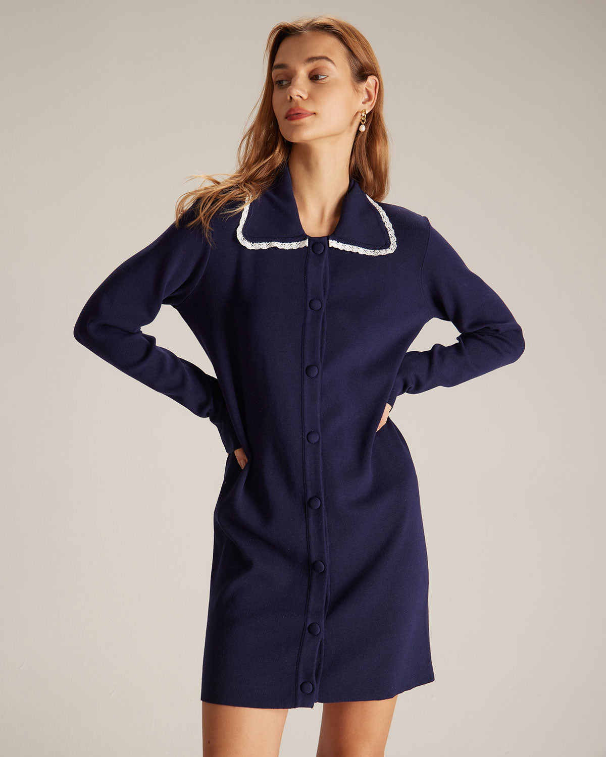 The Navy Peter Pan Collar Sweater Mini Dress Discount Codes Really Cheap