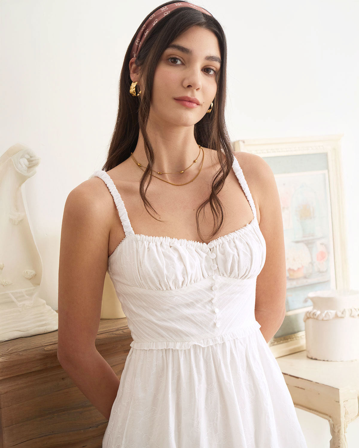 The White Ruched Slip Cotton Midi Dress Perfect Cheap Online