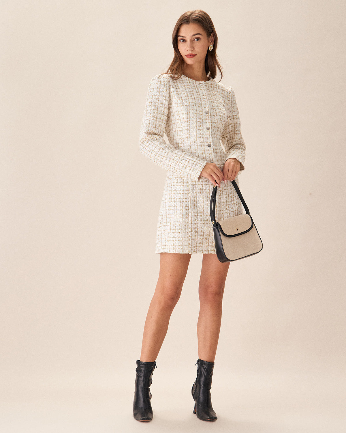 White Square Neck Tweed Mini Dress Buy Cheap Footlocker Finishline