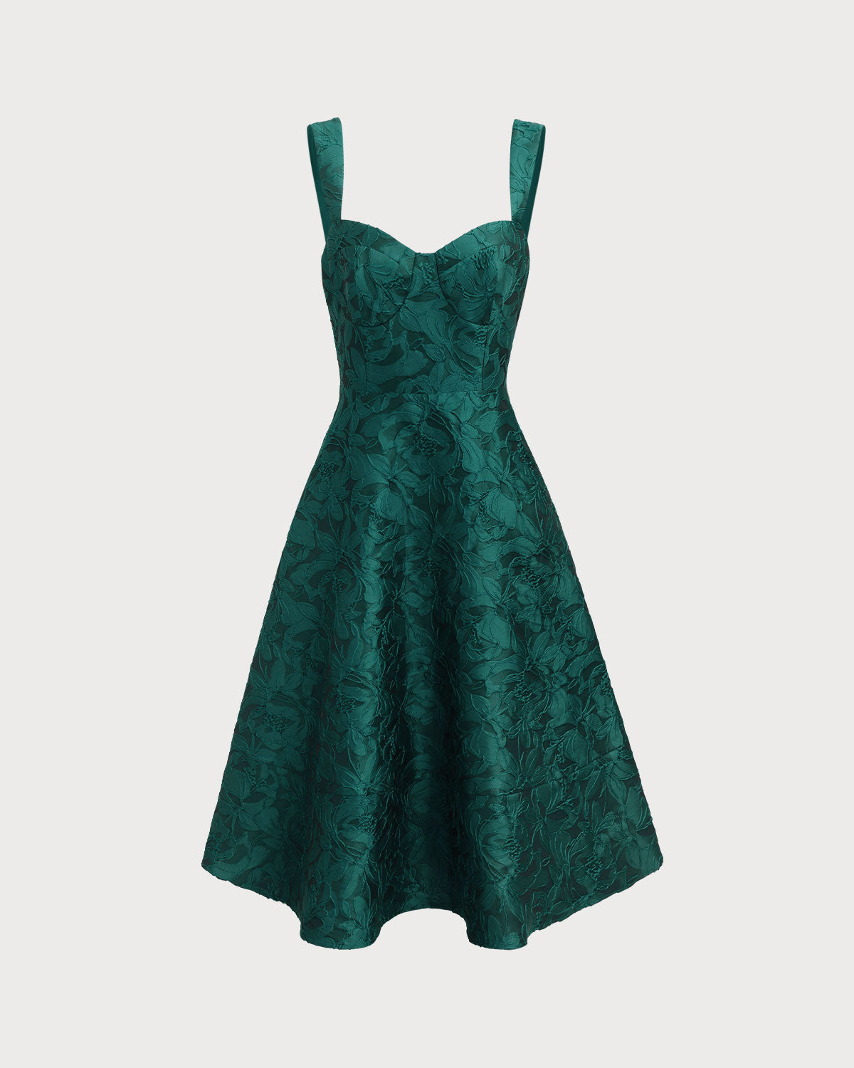 Green Sweetheart Neck Jacquard Midi Dress Classic For Sale