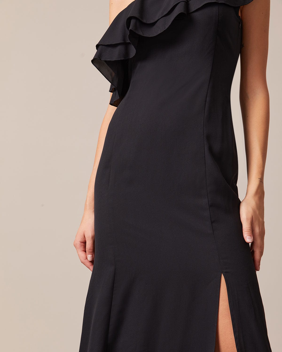 The Black One Shoulder Flounce Maxi Dress Low Pice Sale Online