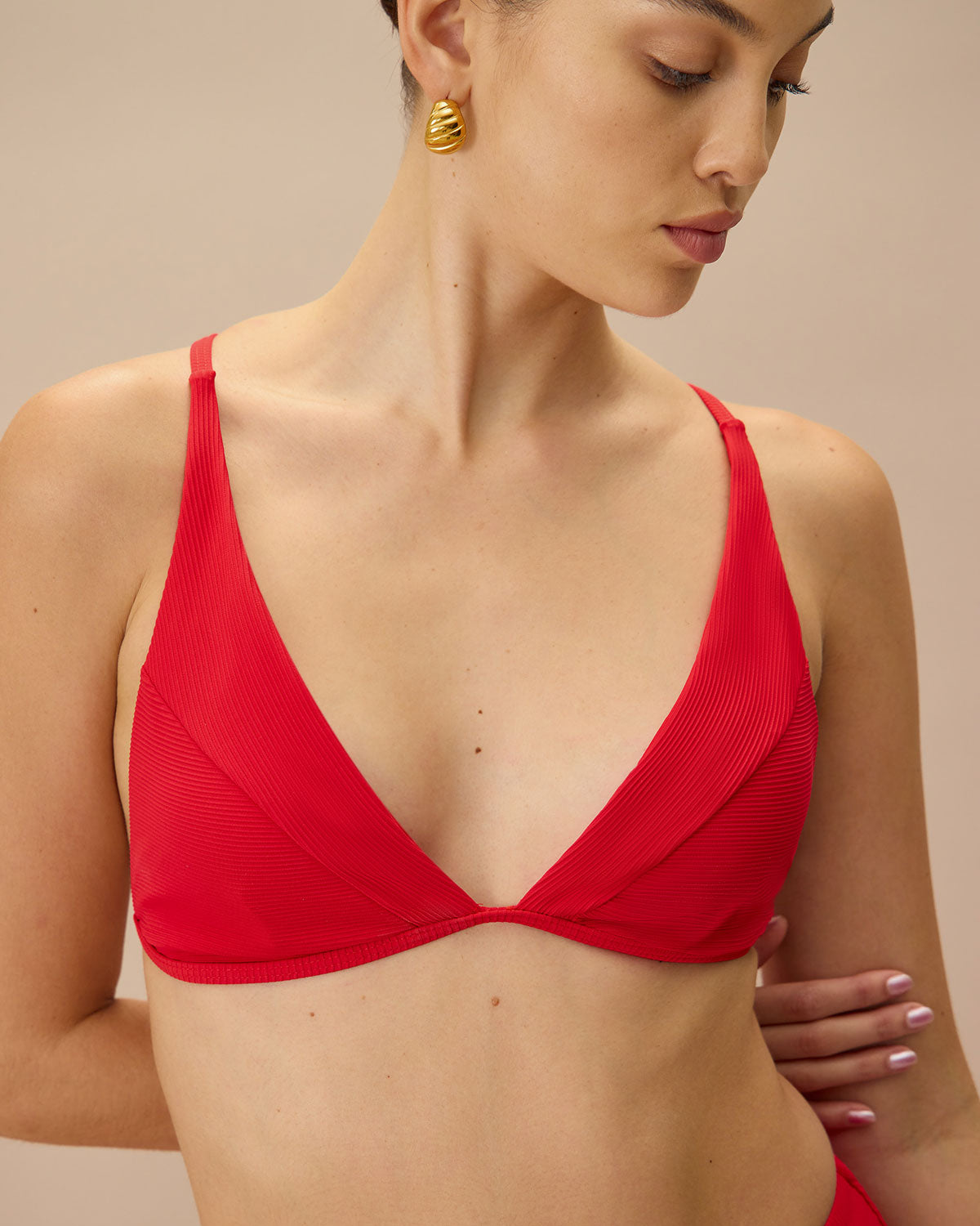 The Red Ribbed Cross Back Bikini Top Cheap For Cheap