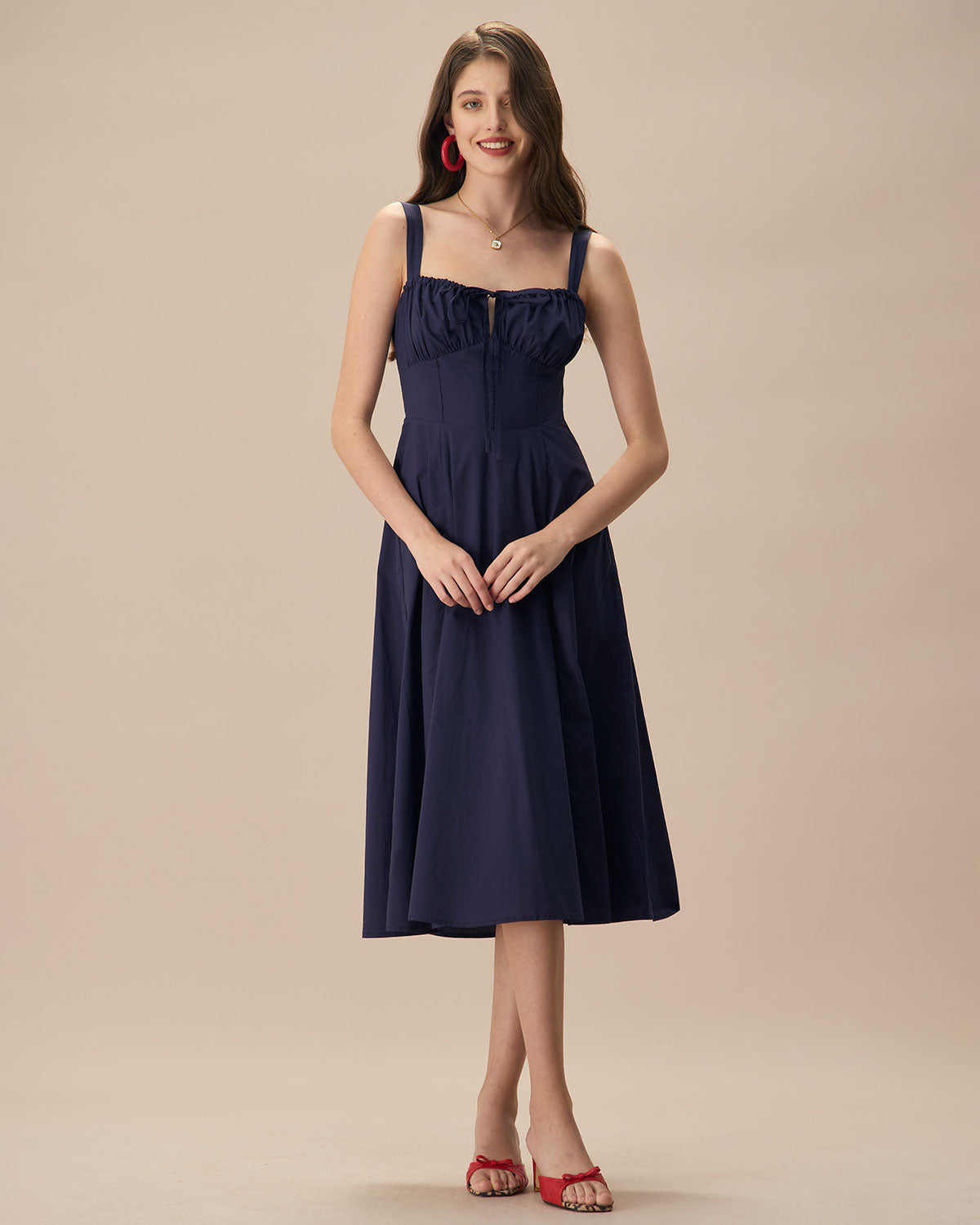 The Navy Square Neck Ruched Slip Midi Dress Free Shipping Finishline