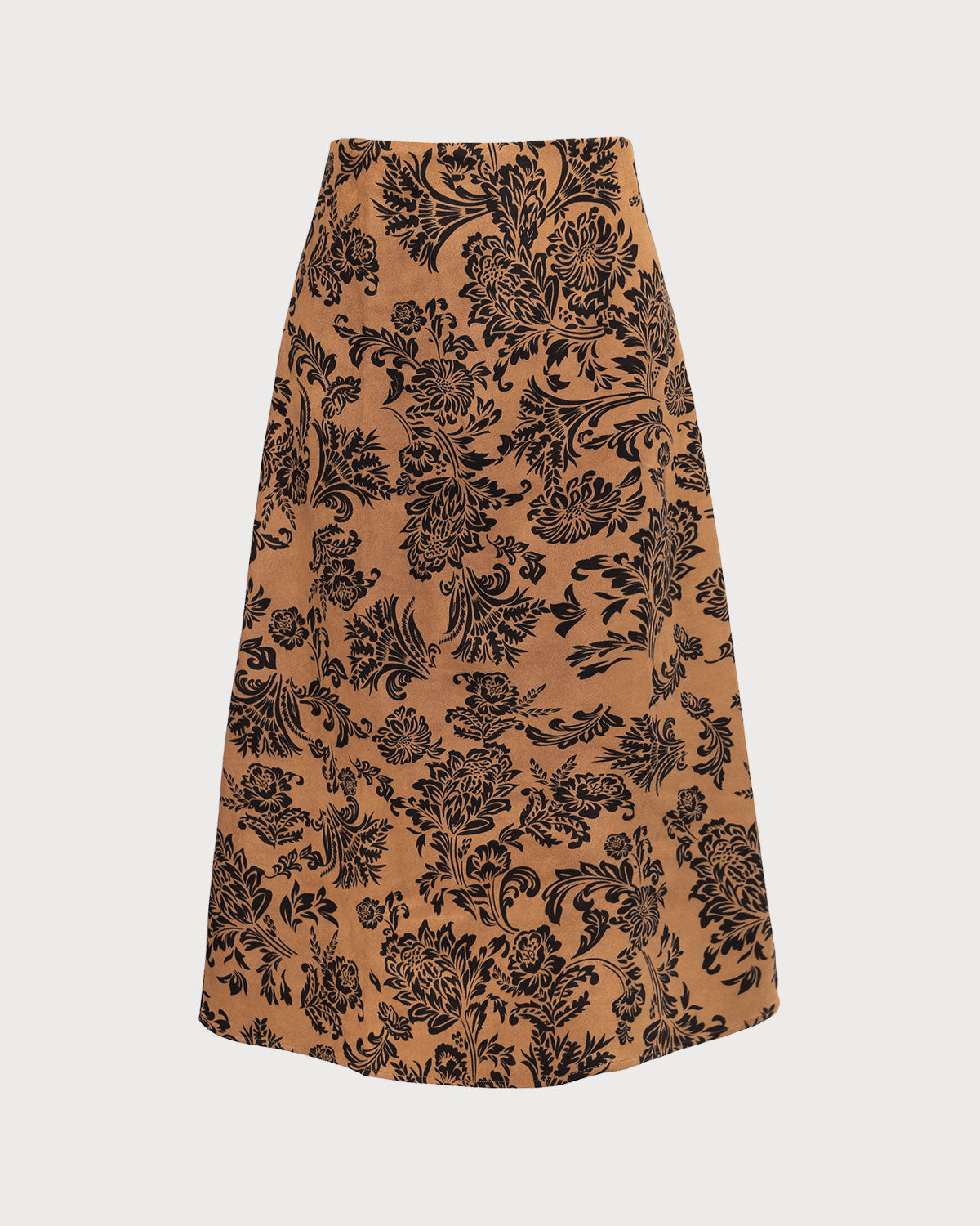 The Brown High Waist Floral Suede Midi Skirt Free Shipping Low Pice Fee Shipping