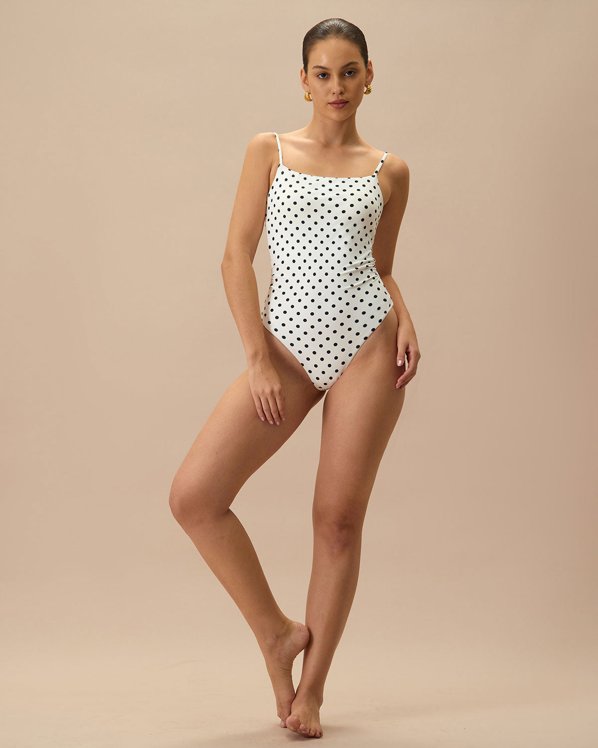 The White Polka Dot Backless One-Piece Swimsuit Pictures Online