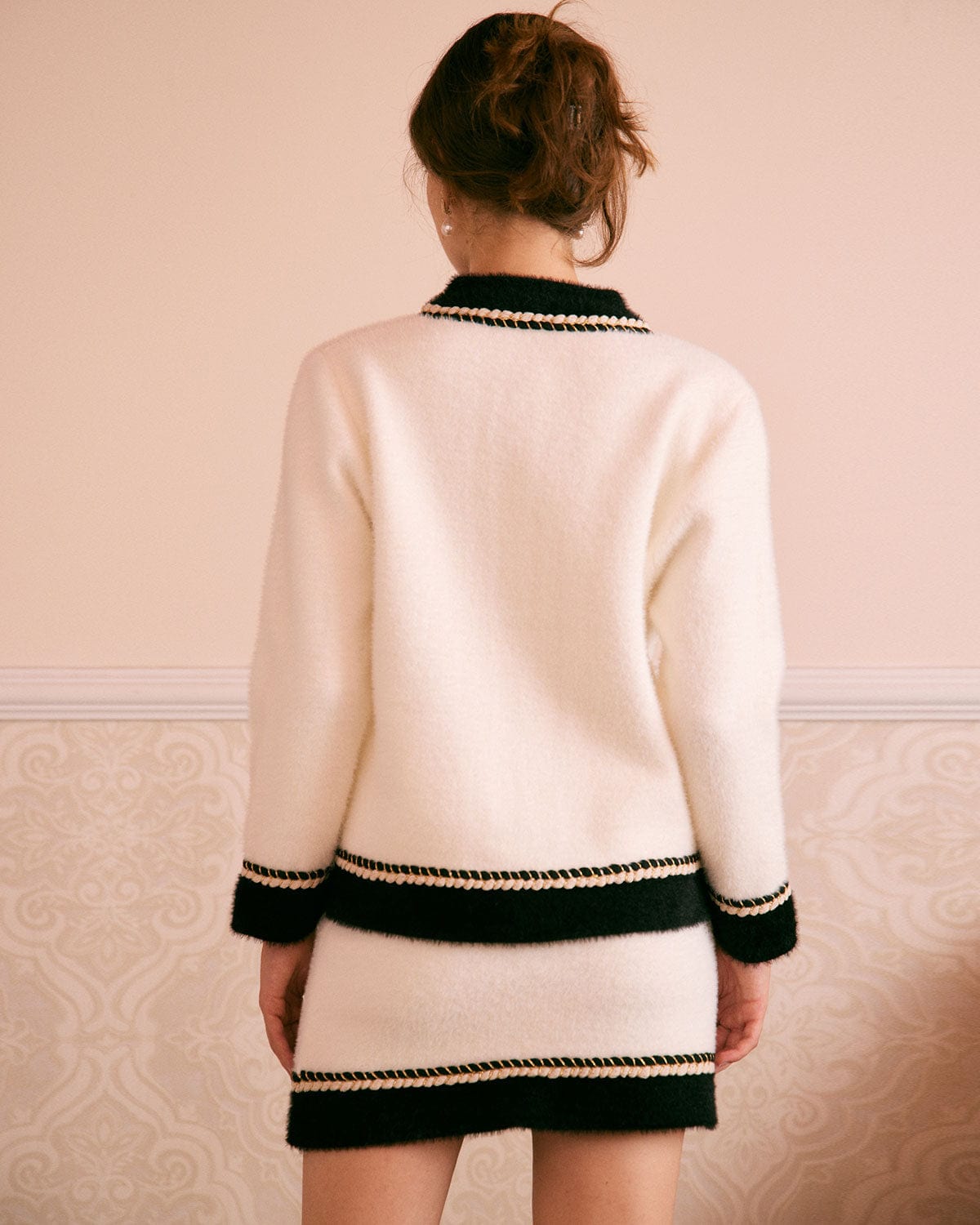 The Beige Round Neck Colorblock Cardigan Pices Online