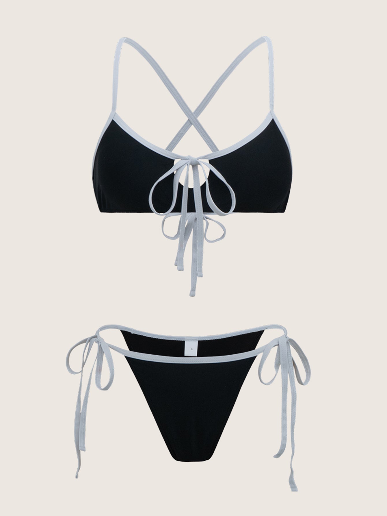 Black Contrast Tie Front Bikini Set Clearance Inexpensive