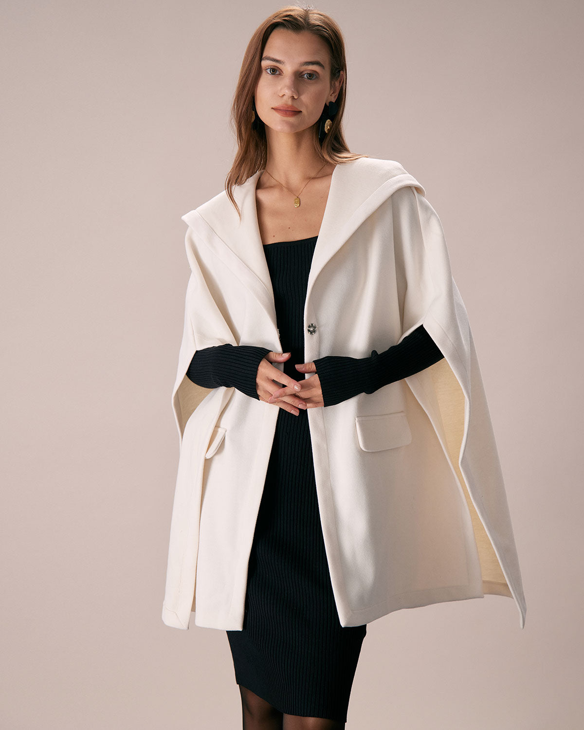 The White Hooded Batwing Sleeve Cape Coat Cheap In China