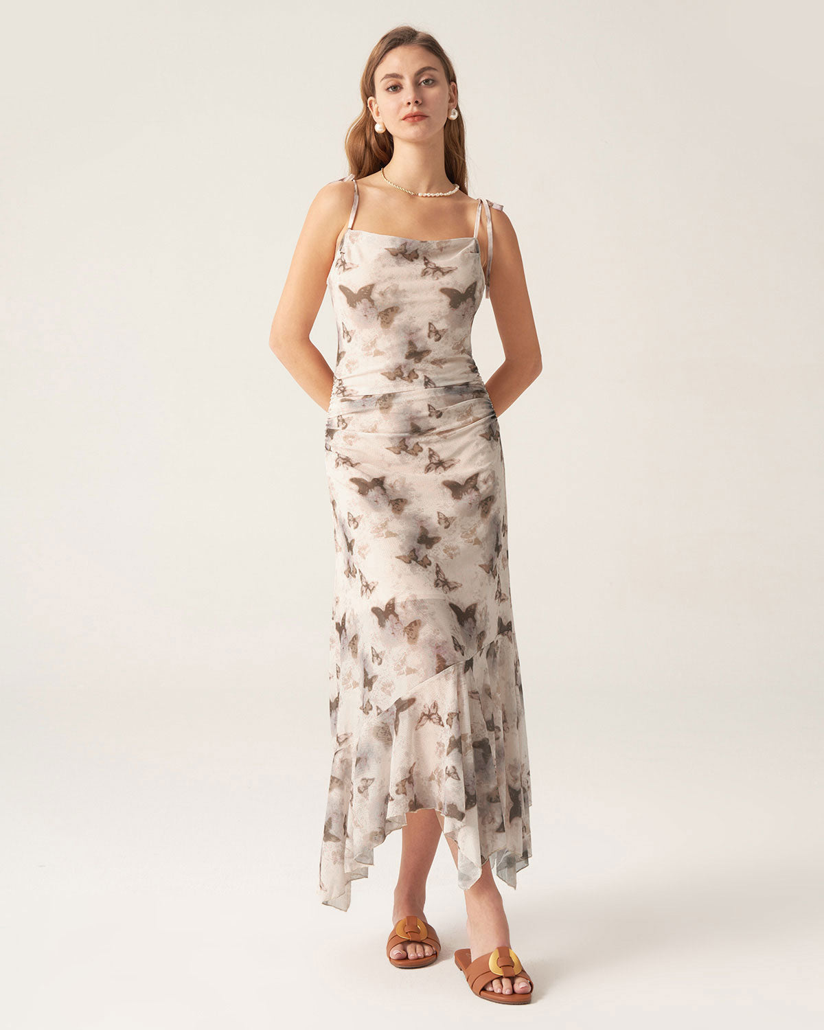 Apricot Floral Cowl Neck Slip Midi Dress Explore Online