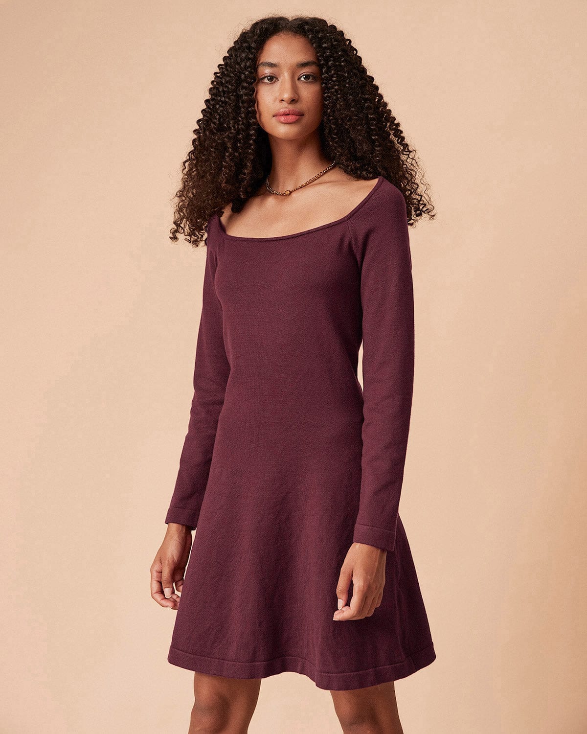 The Red Square Neck Long Sleeve Sweater Dress Tumblr Cheap Pice